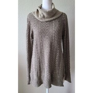Effeci Boho Herringbone Womens Sweater‎ Size Medium Beige Turtleneck Cotton